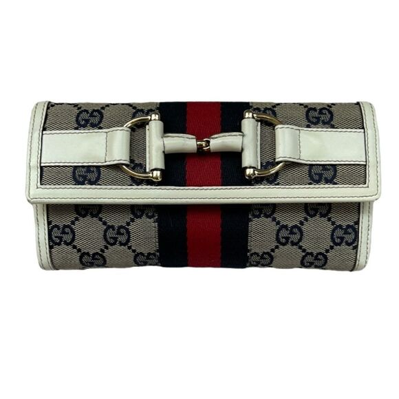 Gucci Heritage Horsebit Web Continental Wallet Clutch - Picture 1 of 11
